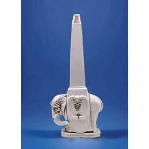 Ethan Allen Italian Ceramic Elephant Obelisk Statue 23" Ivory Decor Sculpture